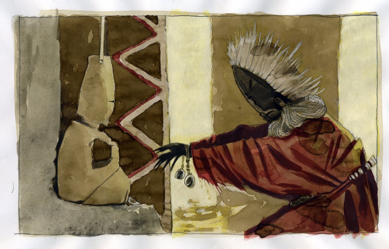 Shamanism: andlig ceremoni centrerad på medlingen mellan människor och naturens andar - shaman Illustration av Alessandro Lonati av Alessandro Lonati