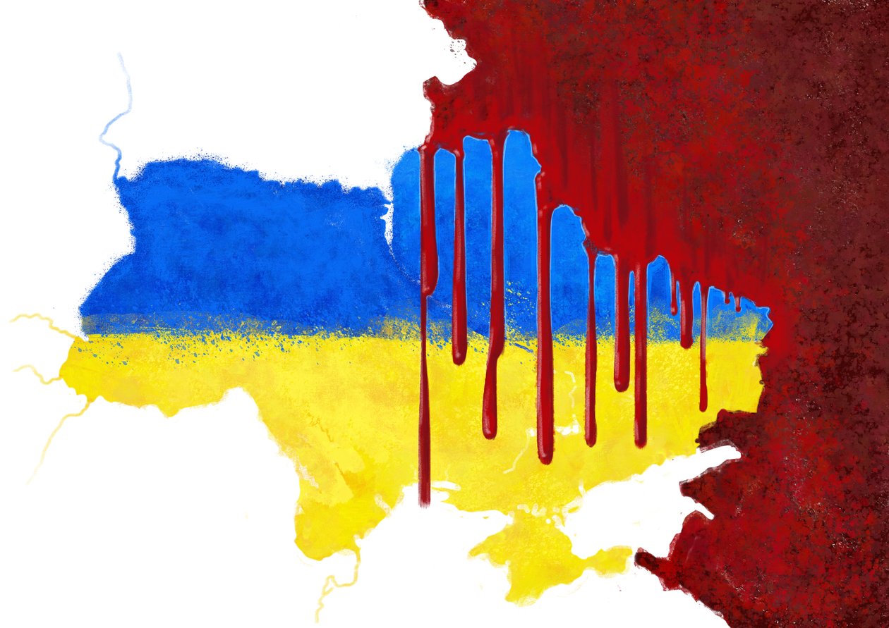 Ukraina blodigt av Ryssland, 2022 (illustration) av Alessandro Lonati