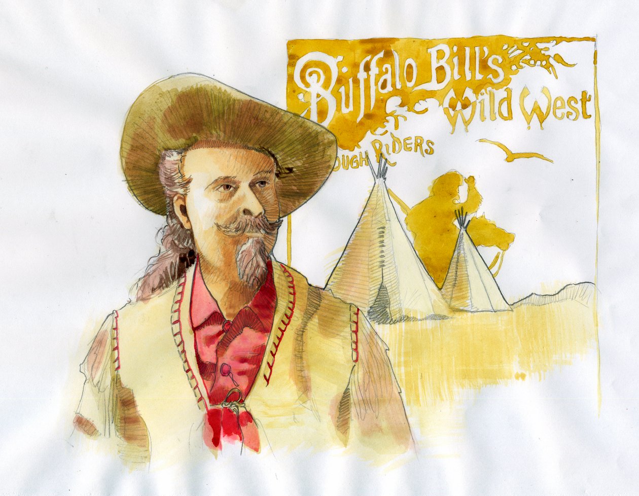 William Frederick Cody - känd som Buffalo Bill - Porträtt av Buffalo Bill (1846-1917), överste William Cody - Illustration av Alessandro Lonati av Alessandro Lonati