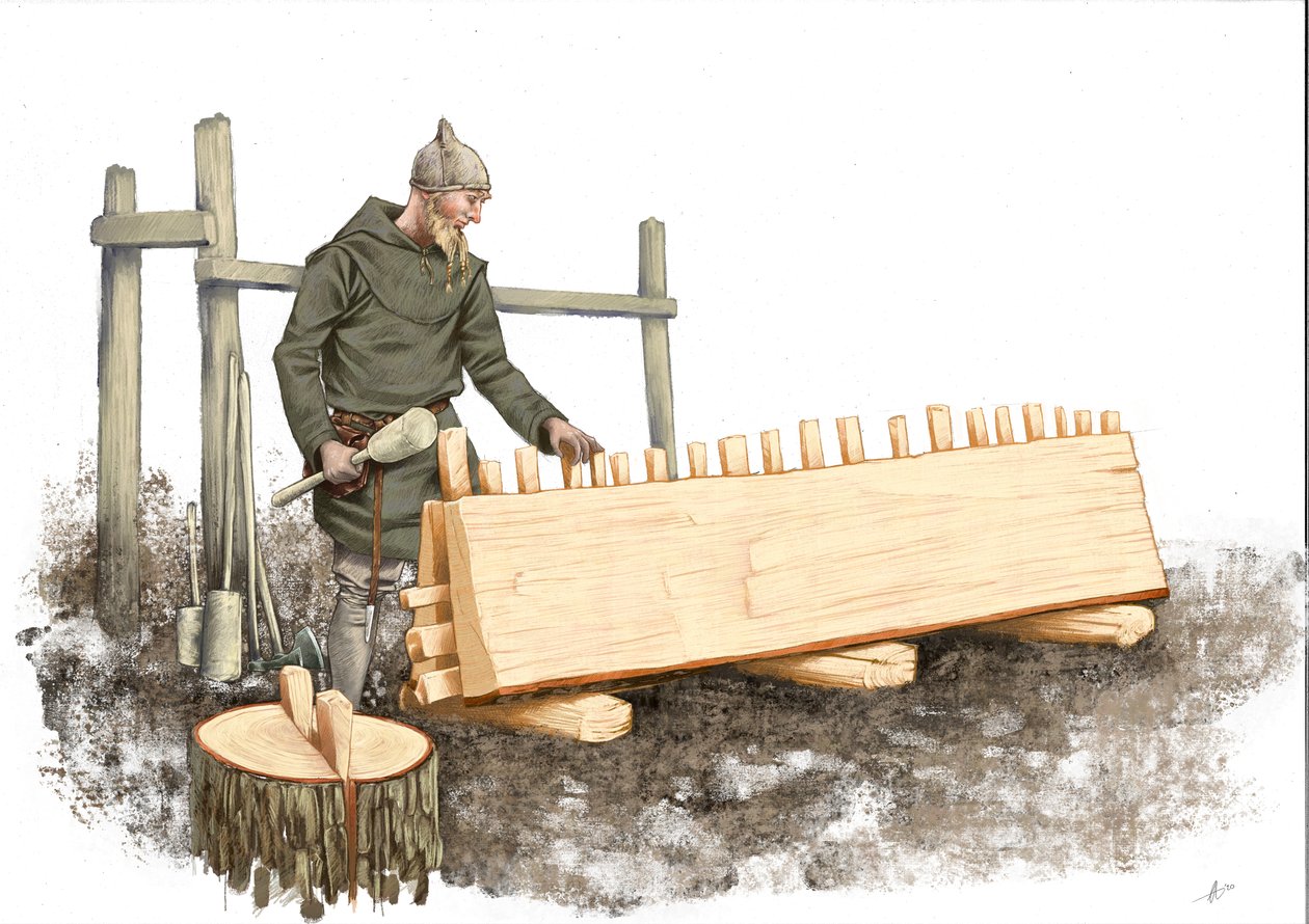 vikingaskeppsbyggare arbetar av Alessandro Lonati