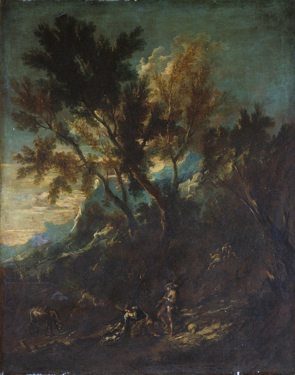 Ett bergslandskap med pastorala figurer av Alessandro Magnasco