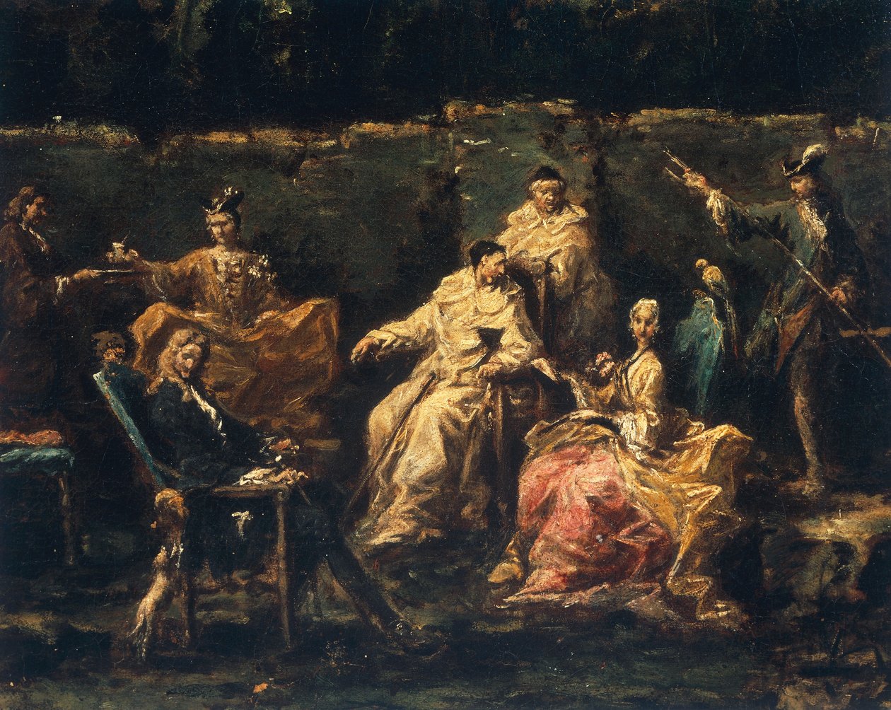 Detalj av underhållning i Garden of Albaro av Alessandro Magnasco
