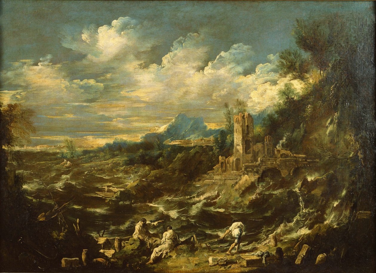 Landskap med stormigt hav, ca 1720 av Alessandro Magnasco