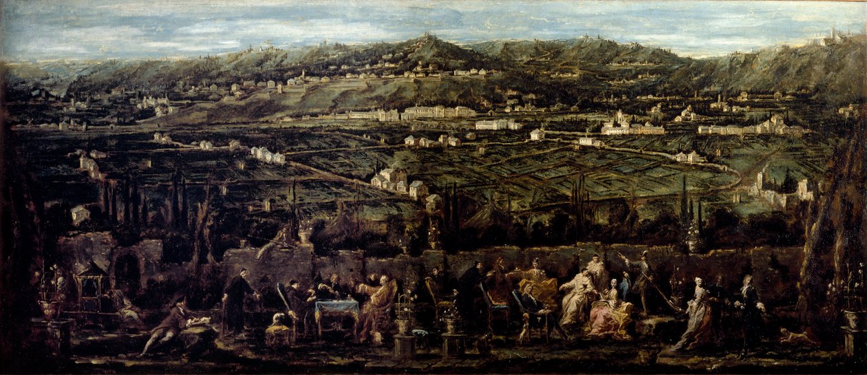 Vardagsrum i en utomhusträdgård av Albaro Mondanites. Målning av Alessandro Magnasco säger il Lissandrino (1667-1749) 1735 runt Galleria di Palazzo Bianco, Genes av Alessandro Magnasco