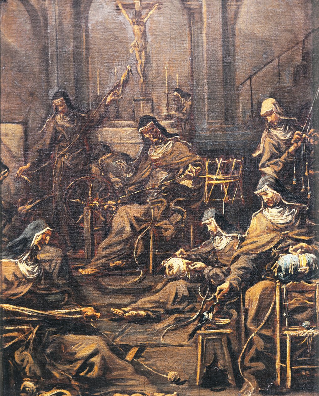 Nunnor spinner och broderar, av Alessandro Magnasco, känd som Lissandrino (1667-1749) av Alessandro Magnasco