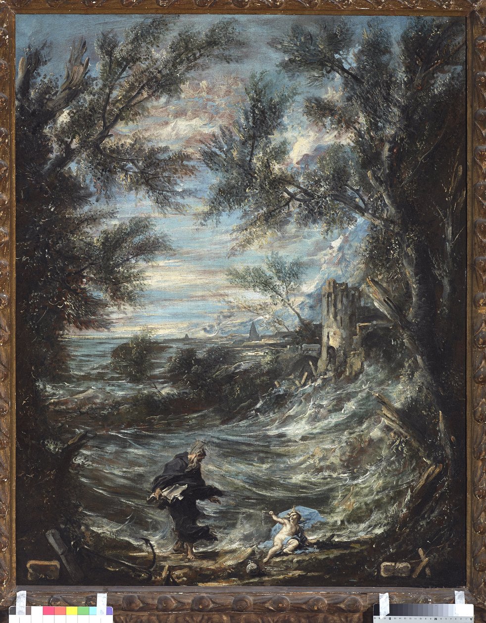 Saint Augustine och barnet (St Augustine och barnet). Målning av Alessandro Magnasco känd som il Lissandrino (1667-1749) av Alessandro Magnasco