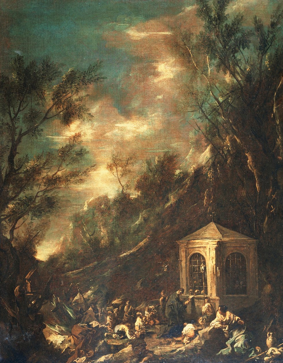 Scen för pilgrimsfärd, av Alessandro Magnasco, känd som Lissandrino (1667-1749) (målning) av Alessandro Magnasco
