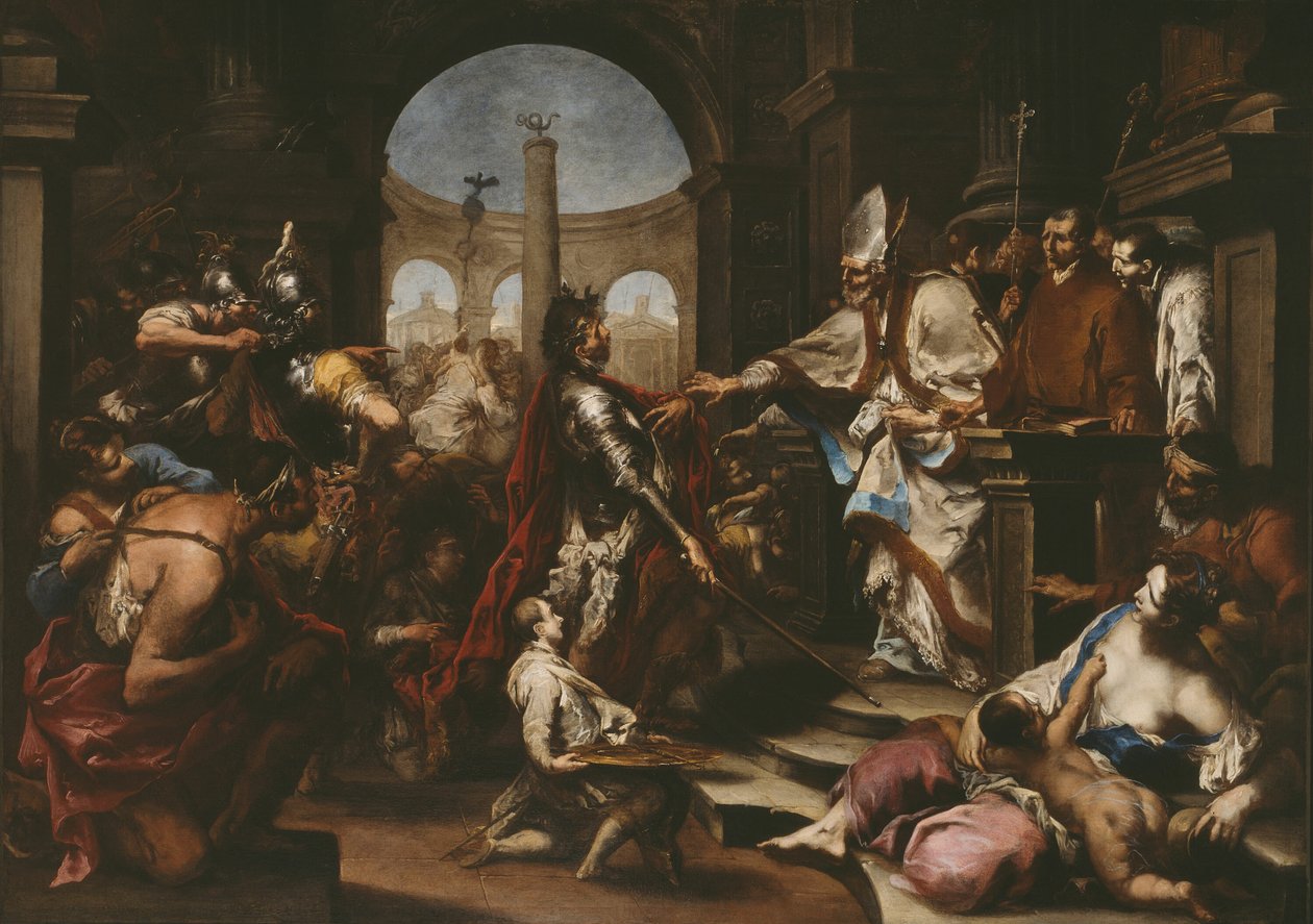 Theodosius utestängd från kyrkan av Sankt Ambrosius av Alessandro Magnasco