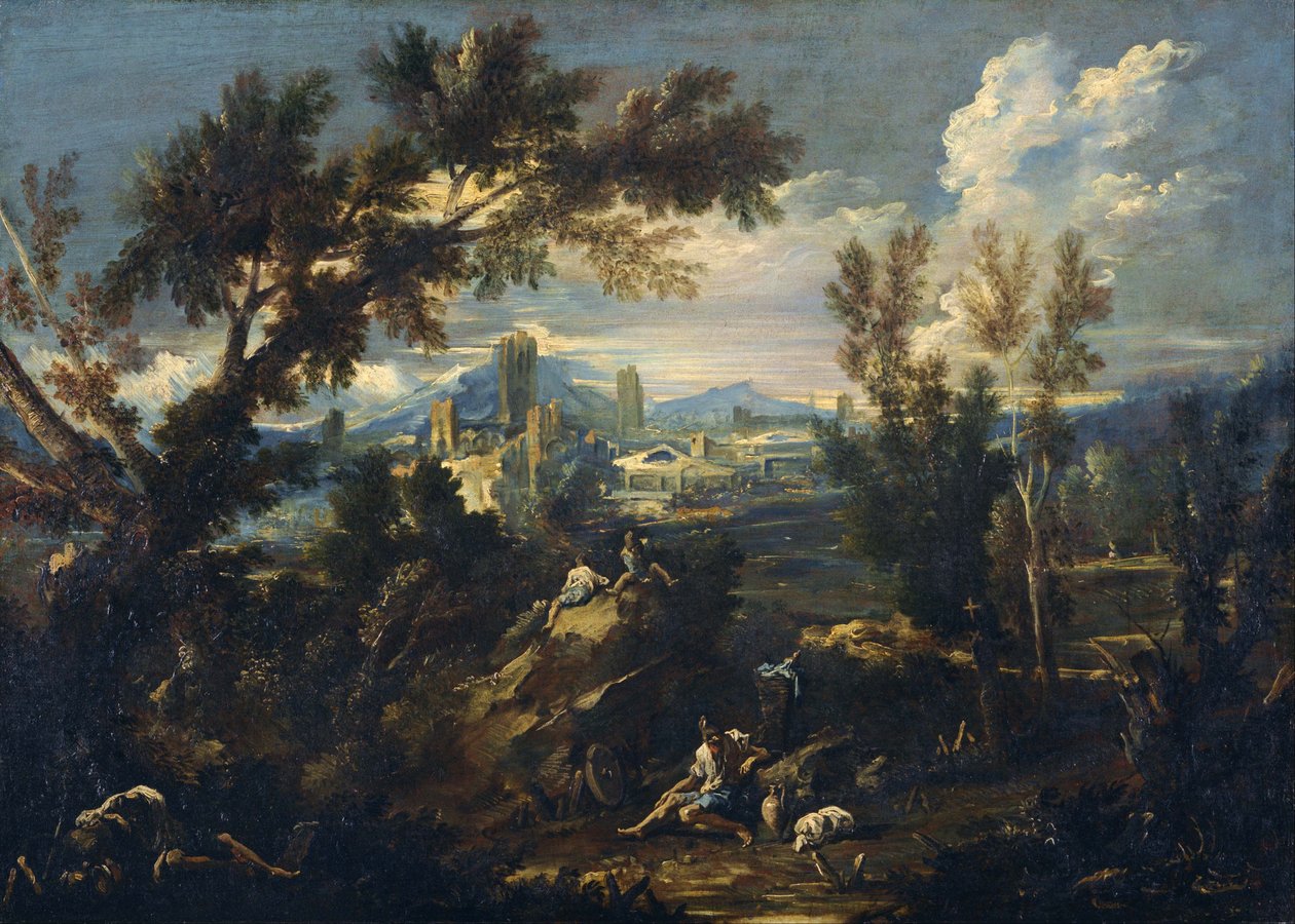 Landskap med herdar av Alessandro Magnasco