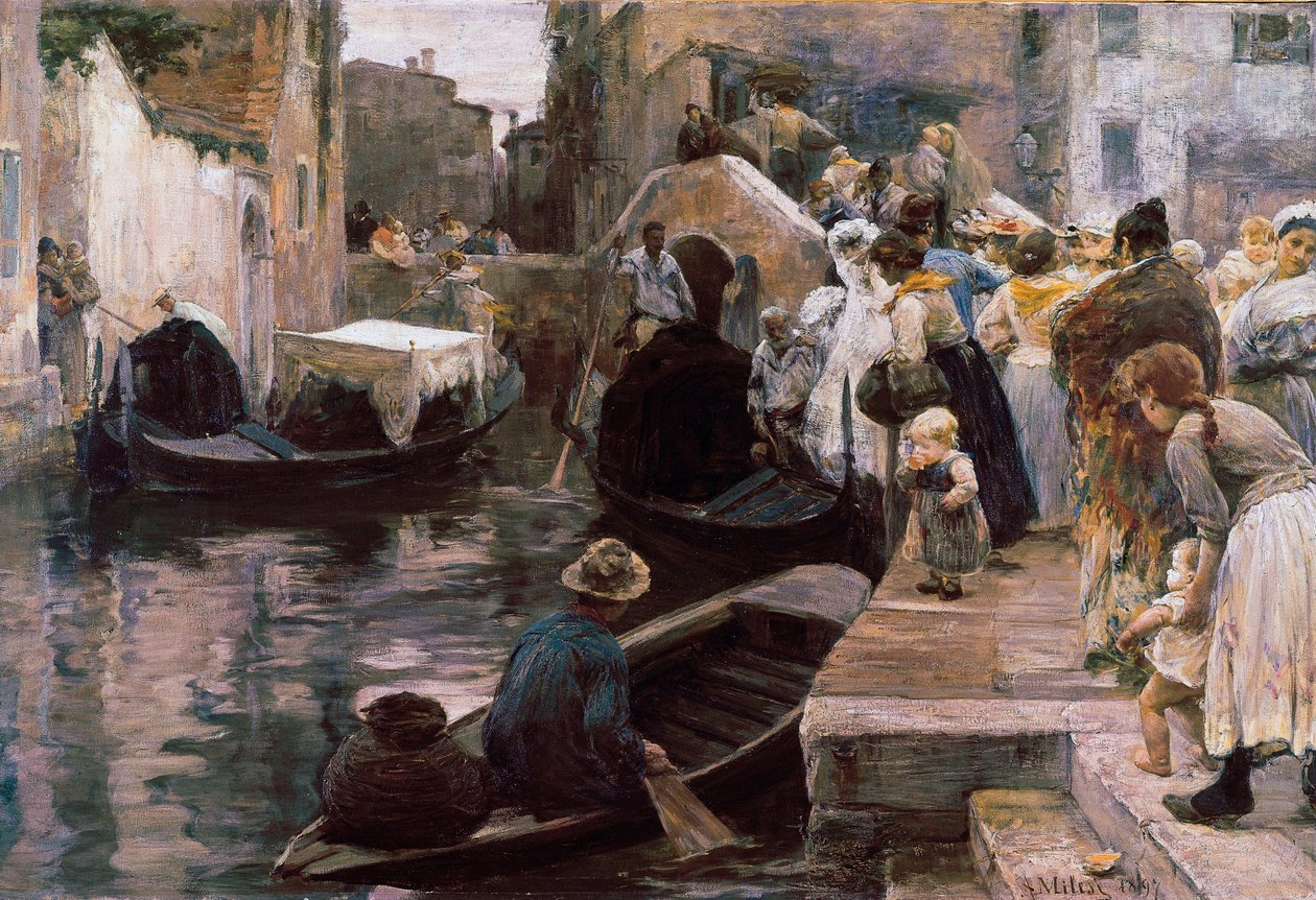 ""Bröllop i Venedig"" De nygifta åker gondol. Målning av Alessandro Milesi (1856-1945) 1897 Rom. Galleria Nazionale d