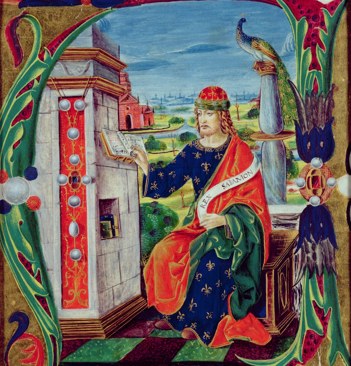 Historiserad initial "A" föreställande kung Salomo, Lombardisk skola, ca 1499-1511 av Alessandro Pampurino