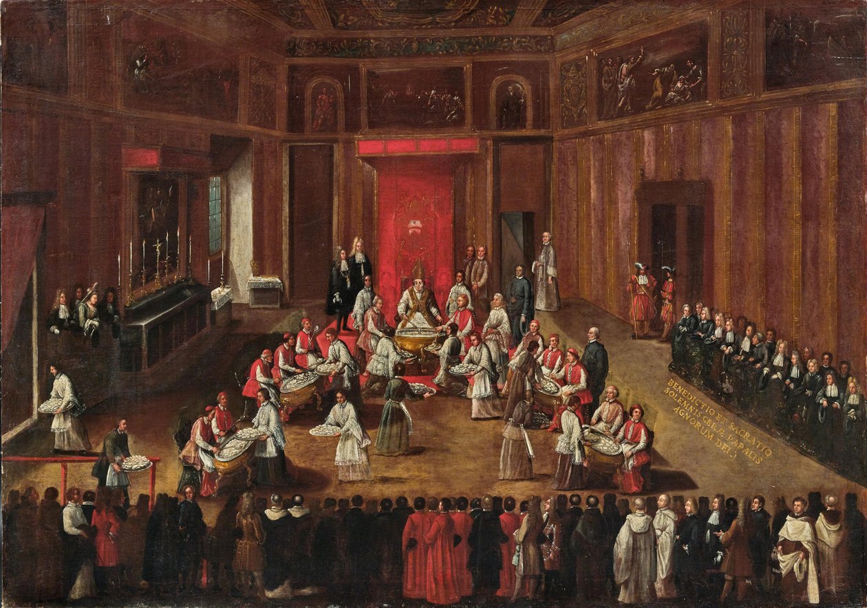 Ceremoni för Agnus Dei firad av påven Clemens XI, ca. 1710. av Alessandro Piazza