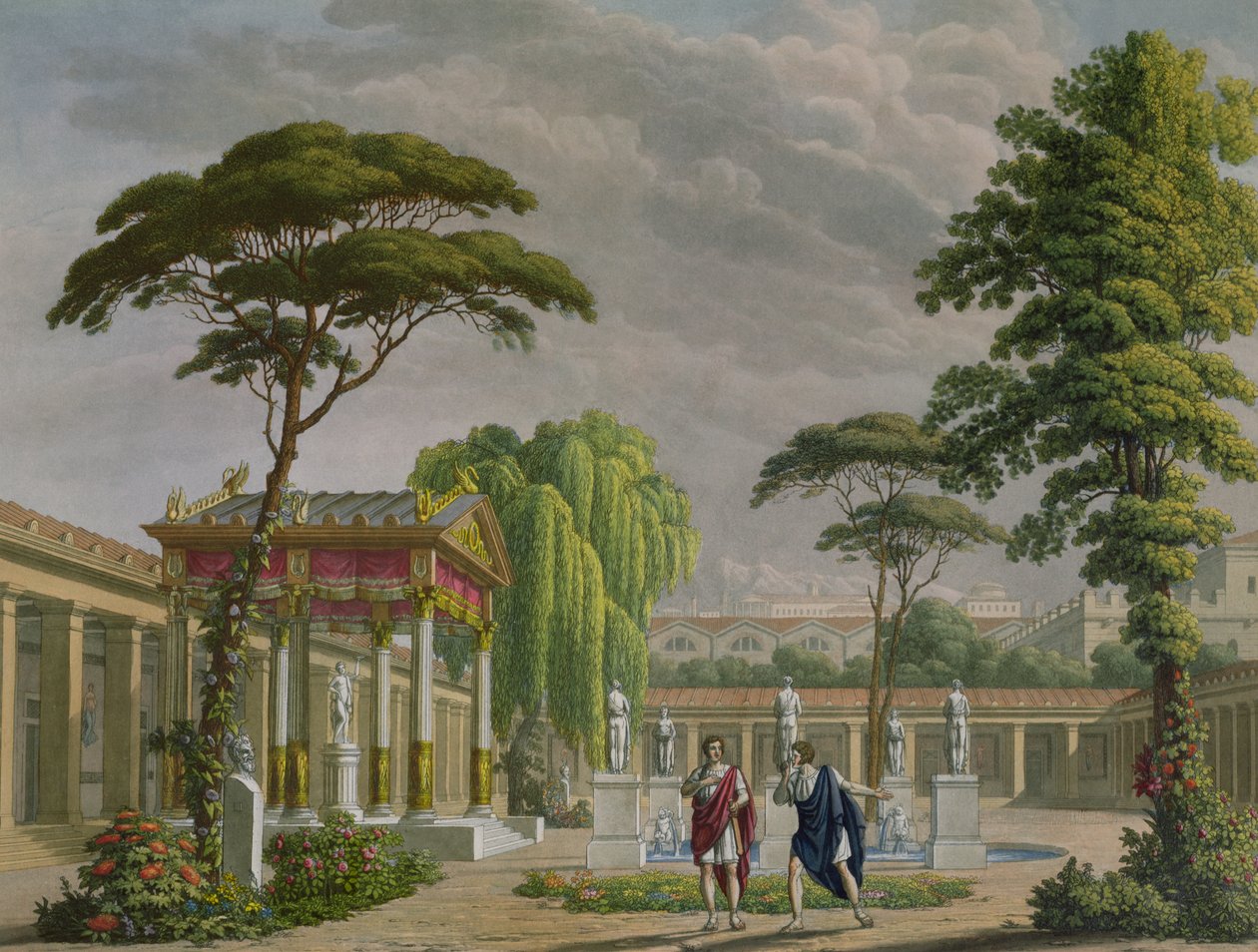 Gardens of the House of Diomede i Pompeii, dekoration för operan "The Last Days of Pompeii" av Giovanni Pacini (1796-1867), framförd på La Scala, Milano, 1827 av Alessandro Sanquirico