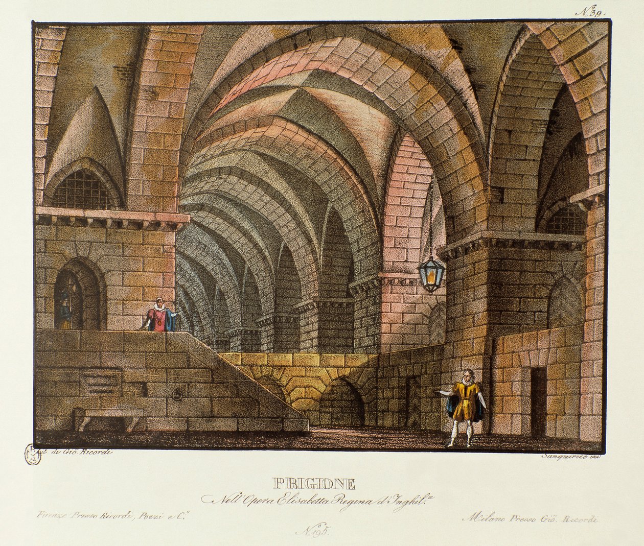 Norfolk besöker fången Leicester i scenografifängelset för föreställningen 1828 av operan "Elisabetta, Regina d