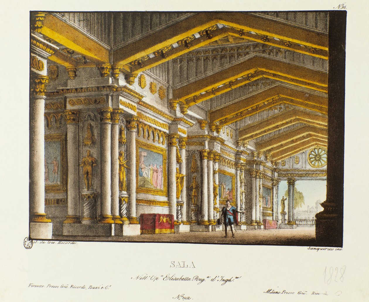 The Great Hall of the Royal Palace Scenografi för 1828 års framförande av operan "Elisabetta, Regina d