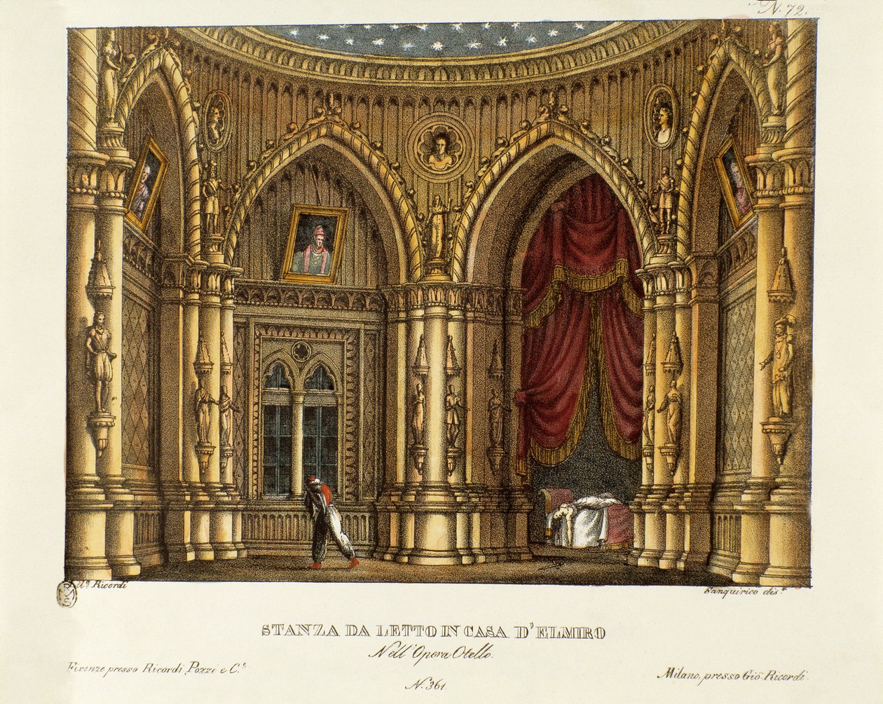 The bedroom of Elmire (eller Elmiro) Scenografi för operan "" Otello"" av Gioacchino Rossini (eller Gioachino) (1816) efter William Shakespeares verk "Othello or the Moor of Venice") 1830 (litografi) av Alessandro Sanquirico