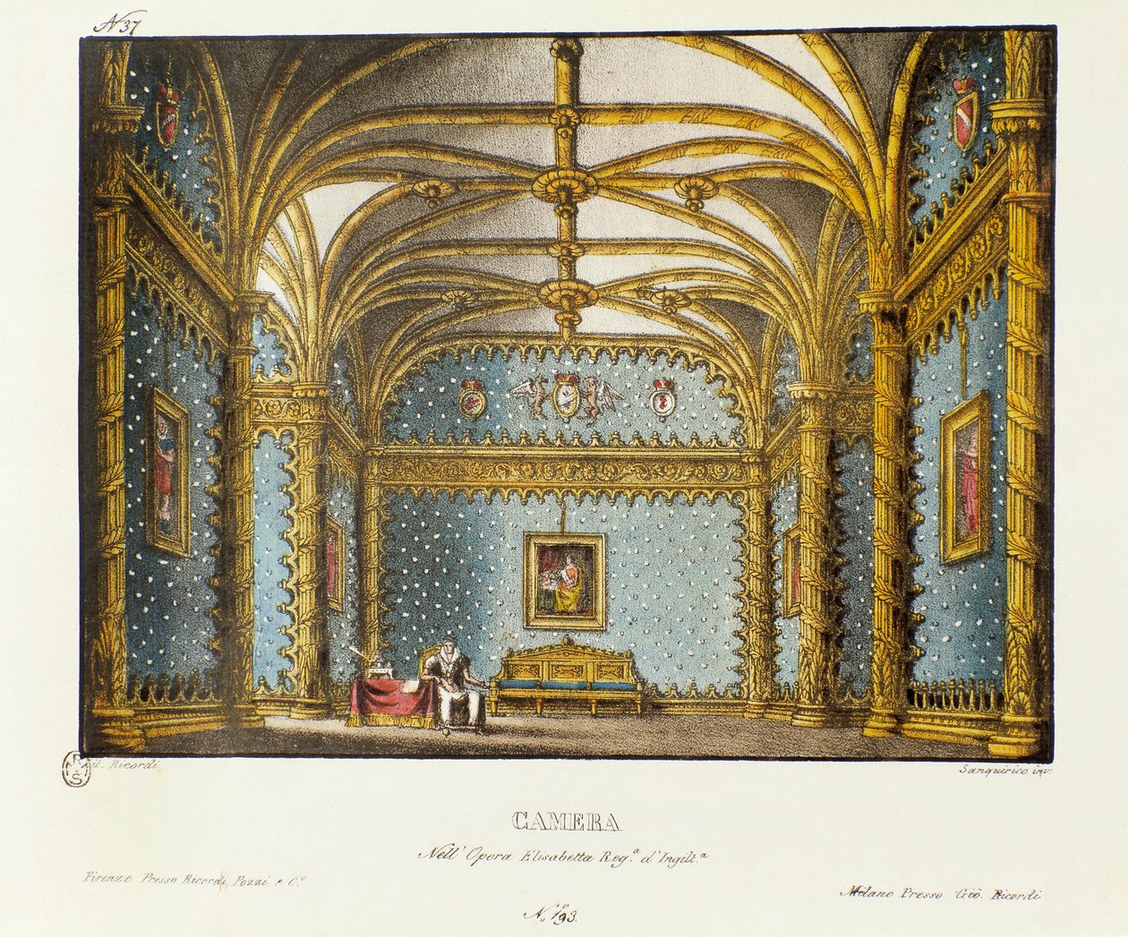 Kungliga slottets sovrum Scenografi för 1828 års framförande av operan "Elisabetta, Regina d