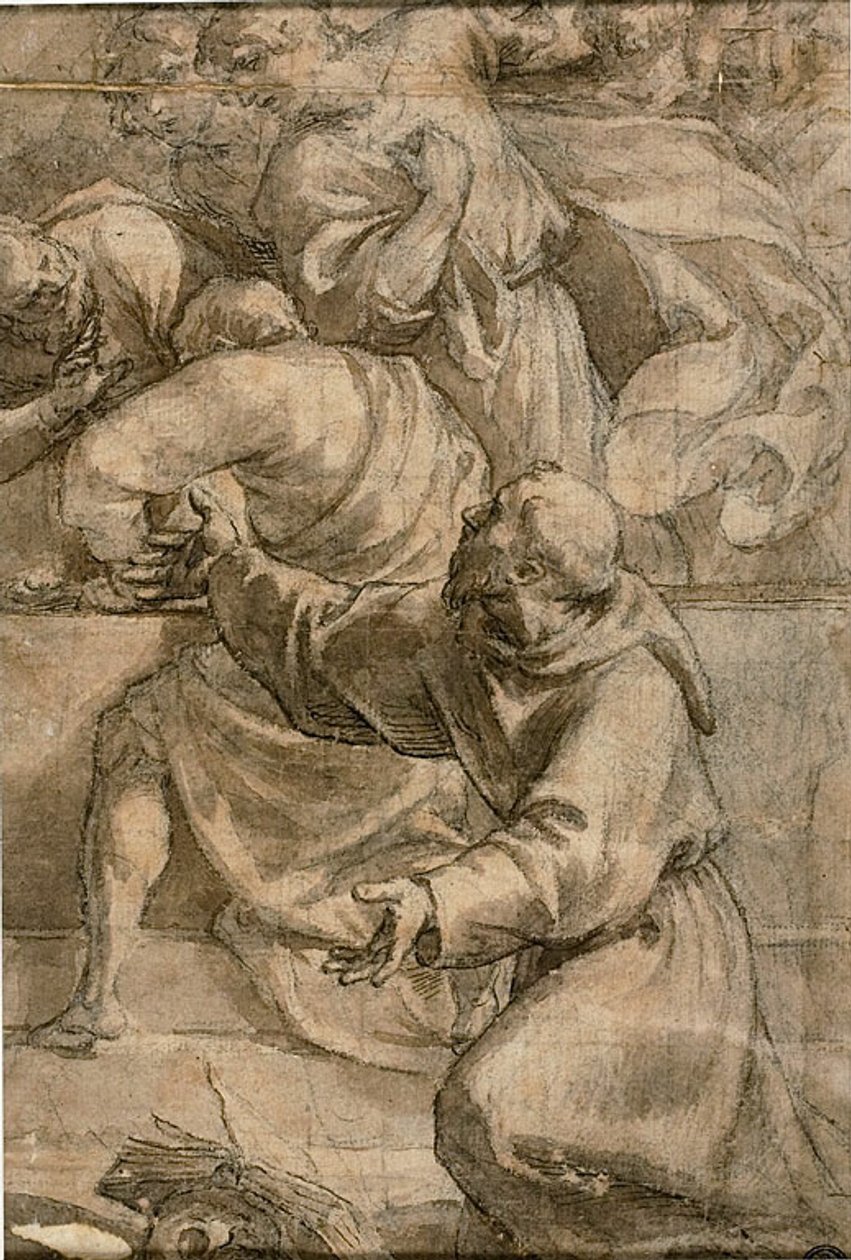 Fragment av en scen från en himmelsfärd (): Apostlar, med den helige Franciskus av Assisi i förgrunden av Alessandro Turchi
