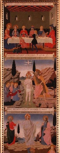 Scener av den sista måltiden, Kristi dop och Kristi himmelsfärd, panel två från Silver Treasury of Santissima Annunziata, c.1450-53 (tempera på panel) av Alessio Baldovinetti