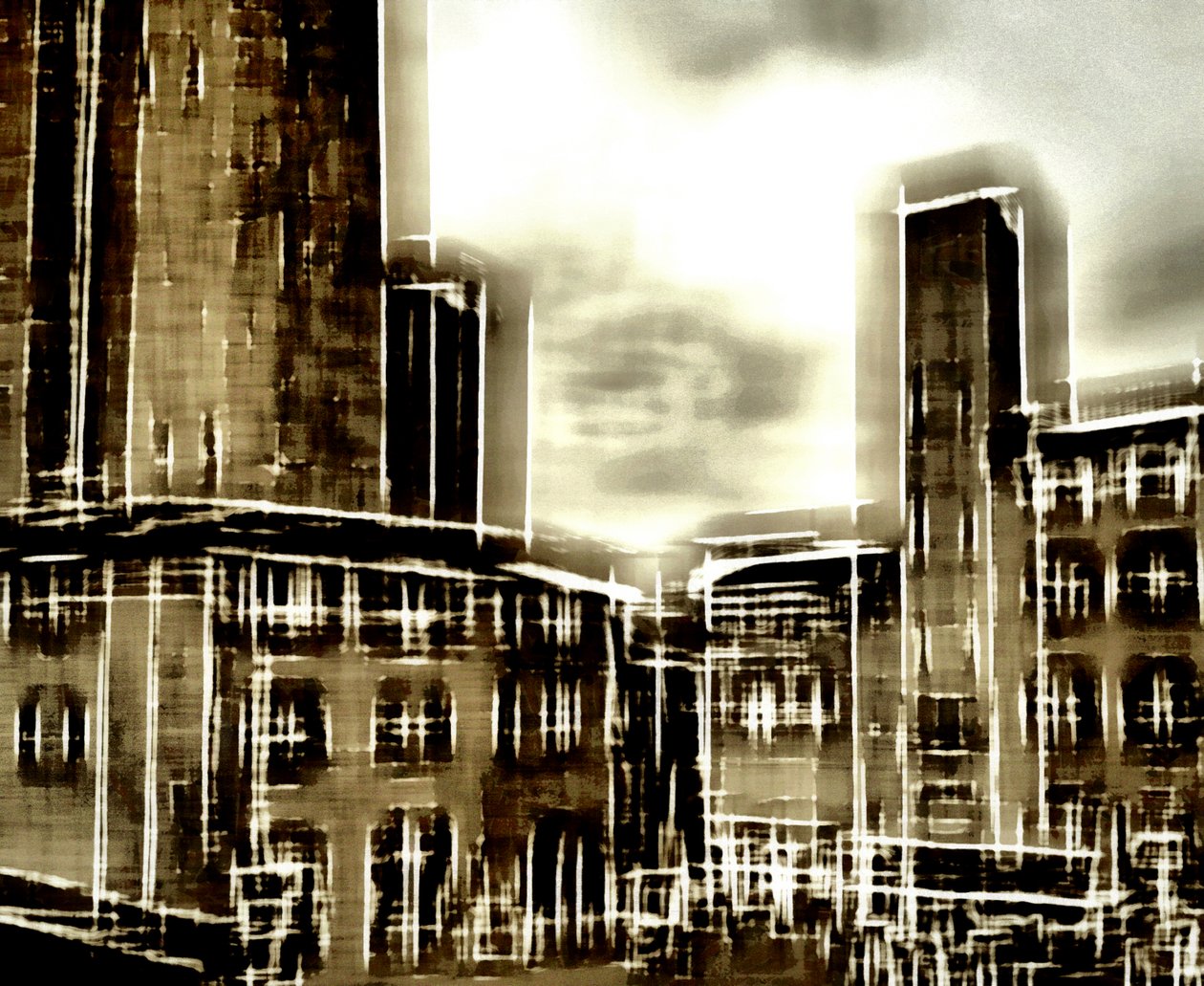 brown factory, 2019, (blandade media) av Alex Caminker