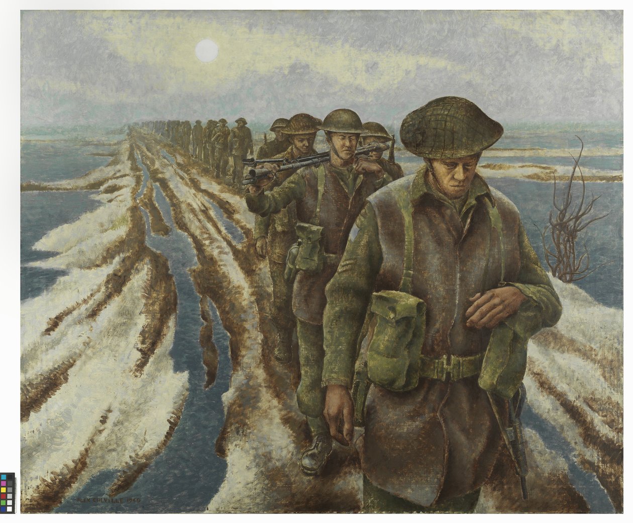 Infanteri nära Nijmegen, ca 1940 (olja på duk) av Alex Colville