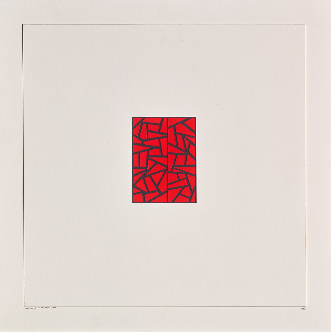 Red Bits on White, 2021 (emalj på kort) av Alex Dunn