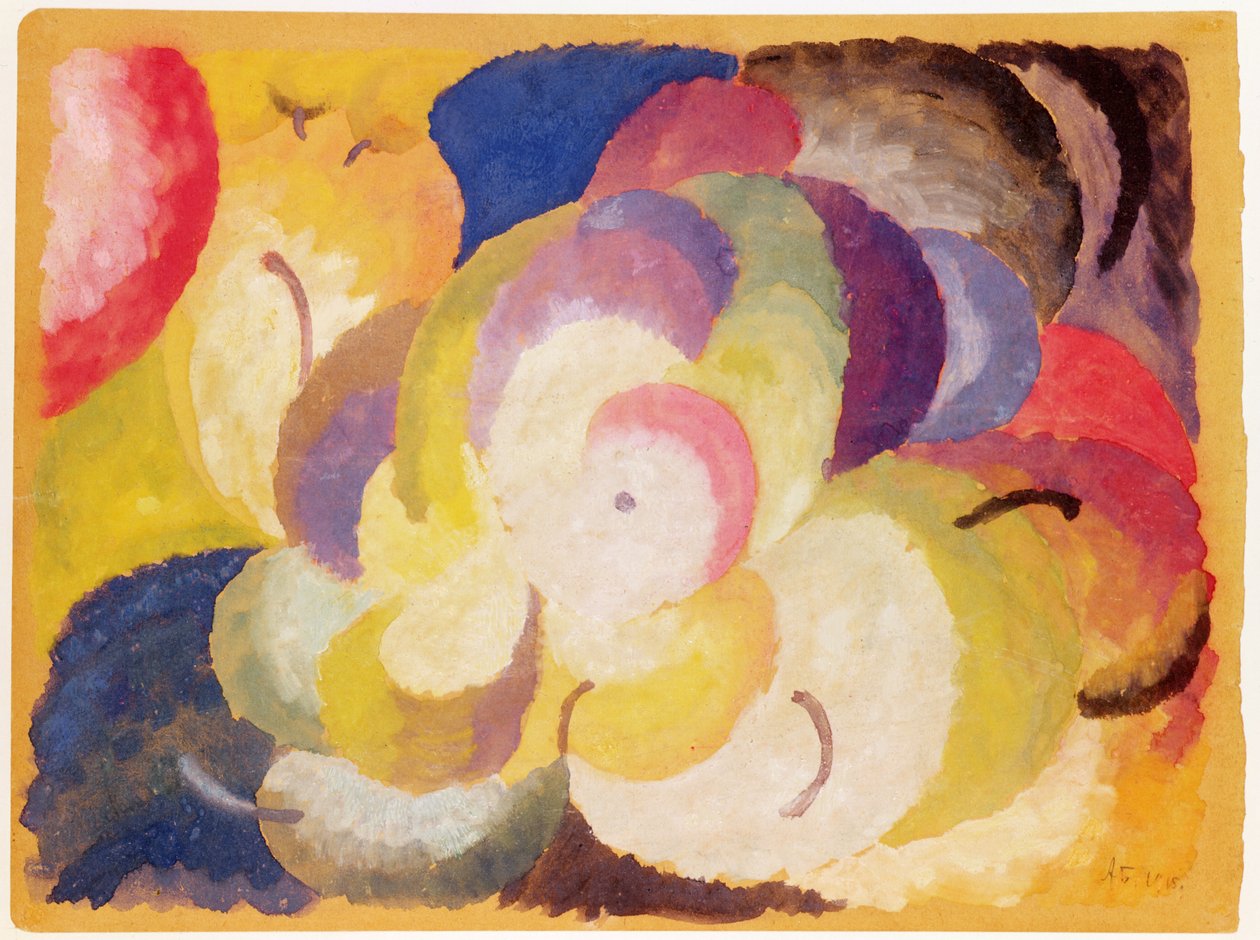 Stilleben med äpplen, 1915 (gouache på papper ombord) av Alexander Bogomazov