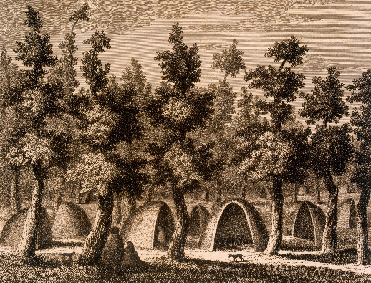 Vy över en by i bukten av god framgång, Tierra del Fuego, 1777 av Alexander Buchan