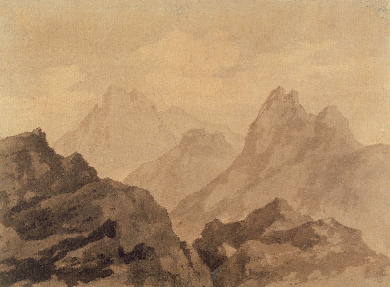 Mountain Tops (A Mountain Study), ca 1780 (grafit med brun och grå tvätt på papper) av Alexander Cozens