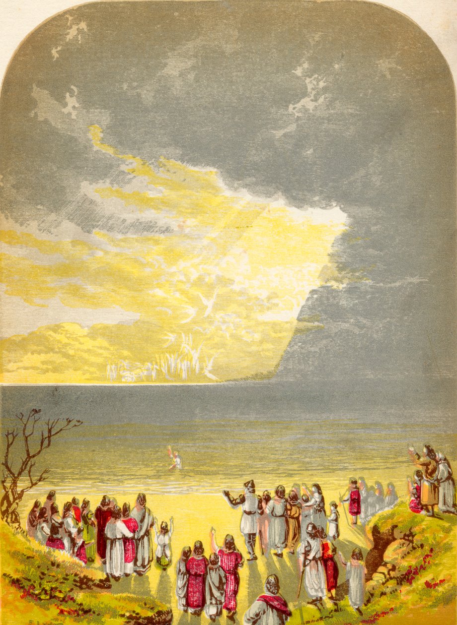 Christian Crossing the River, från The Pilgrims Progress av John Bunyan, publicerad c.1880 av Alexander Francis Lydon