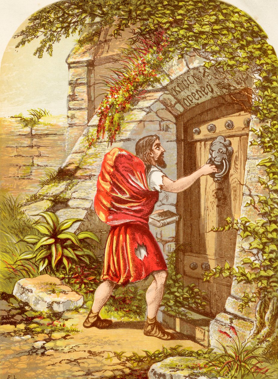 Christian at the Gate, från The Pilgrims Progress av John Bunyan utgiven ca 1880 av Alexander Francis Lydon