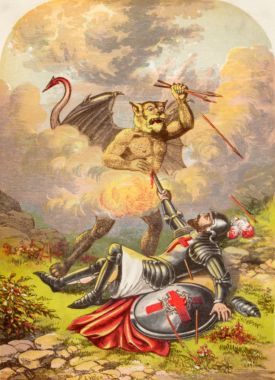 Christians Fight with Apollyon, från The Pilgrims Progress av John Bunyan publicerad, ca 1880 av Alexander Francis Lydon