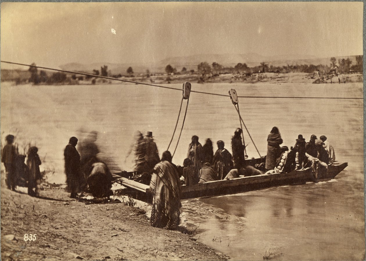 Färja nära Fort Laramie, Dakota, 1868 (albumintryck) av Alexander Gardner
