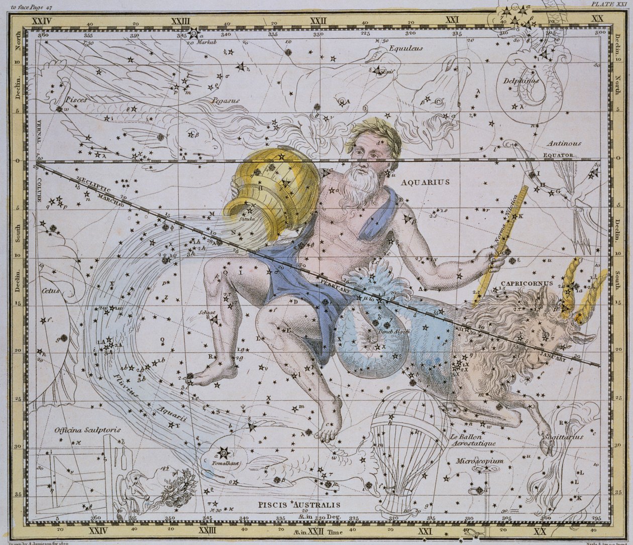 Vattumannen och Stenbocken, från "A Celestial Atlas", pub. år 1822 av Alexander Jamieson