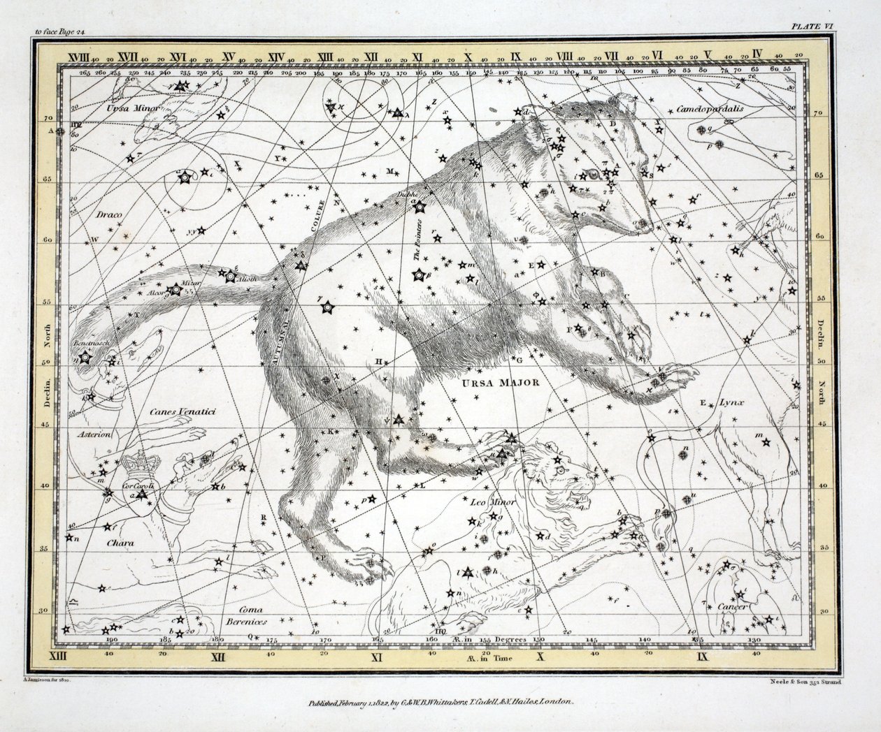 Stjärnbilderna (bild VI) Ursa Major, från "A Celestial Atlas" av Alexander Jamieson, pub. London 1822 (handkolorerad gravyr) av Alexander Jamieson