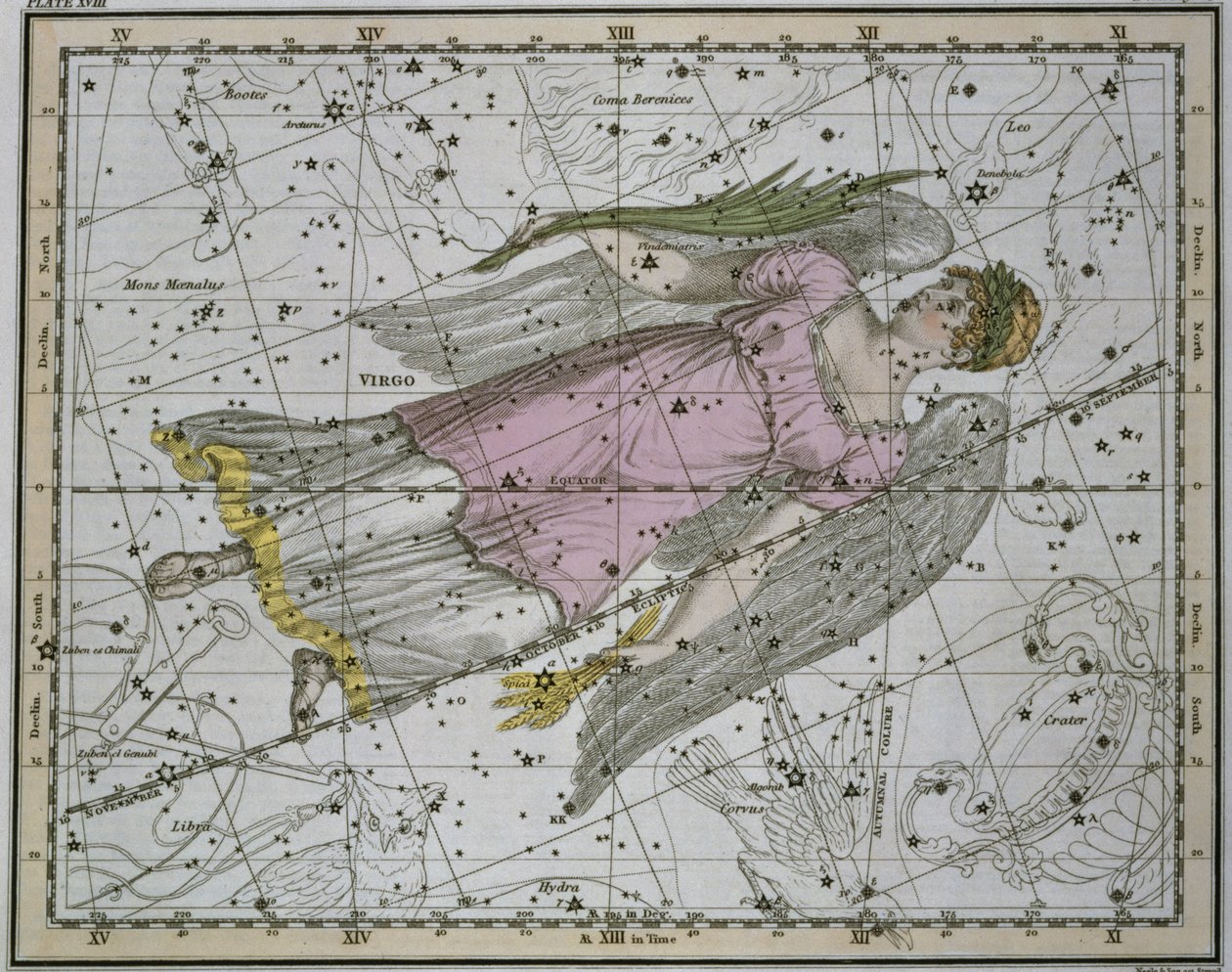 Virgo, från "A Celestial Atlas", utgiven 1822. av Alexander Jamieson