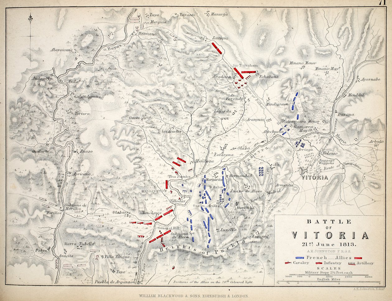 Karta över slaget vid Vitoria, publicerad av William Blackwood and Sons, Edinburgh och London, 1848 (handfärgad gravyr) av Alexander Keith Johnston