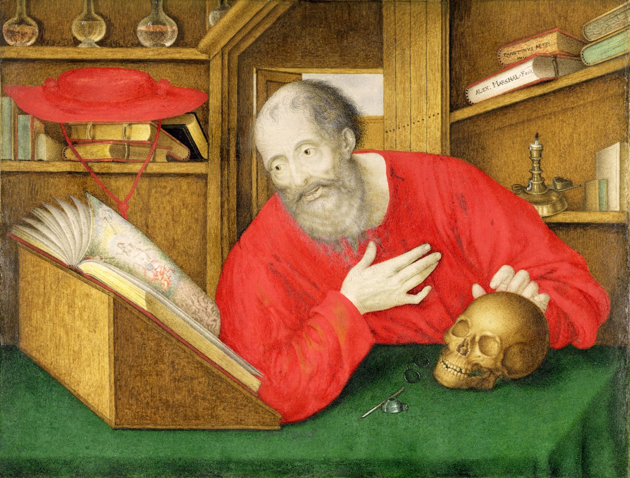 St. Hieronymus i hans studie, 1650 (kroppsfärg och wc på veläng) av Alexander Marshal