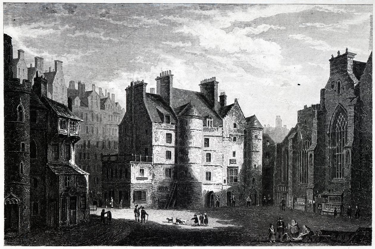 Old Tolbooth, Edinburgh, graverad av Edward Finden (1791-1857) av Alexander Nasmyth