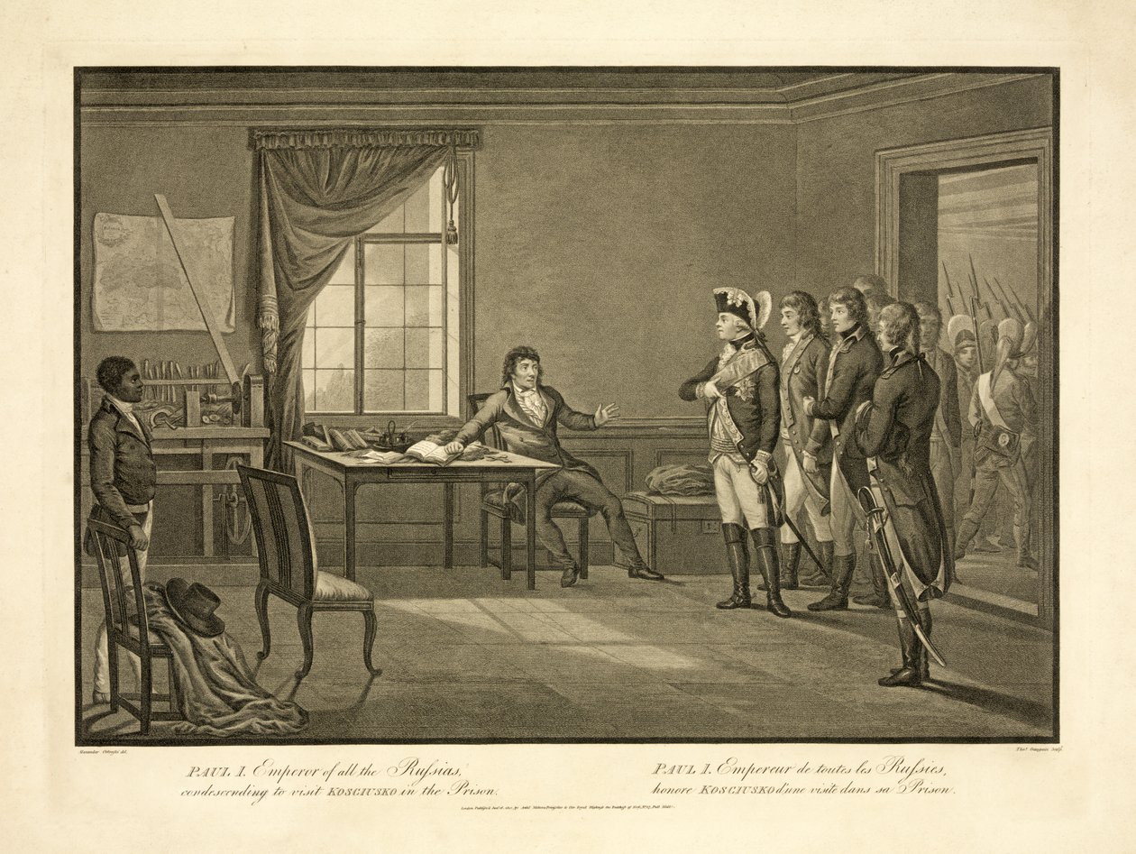 Paul I, Rysslands kejsare, som hade nedlåtit sig till att besöka Ko?ciusko i fängelset, pub. 1801 av Alexander Ortowski