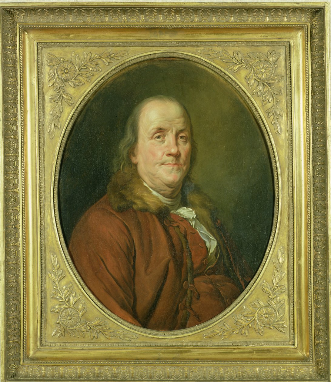 Porträtt av Benjamin Franklin, efter ett porträtt av Joseph Siffrede-Duplessis (1725-1802) c.1780-90 av Alexander Roslin