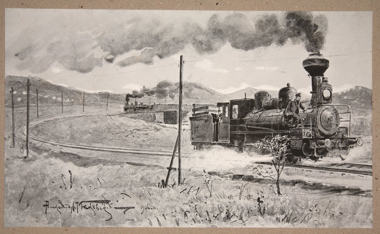 Tågladdning av ammunition utförd under fientlig eld från Liao-Yang till Port Arthur av överstelöjtnant Spiridonoff, 25 april 1904, illustration från 