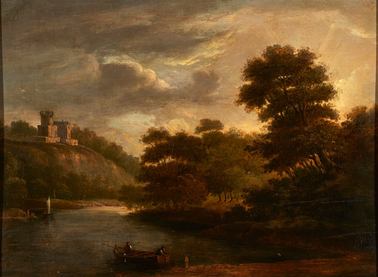 Flodlandskap (olja på panel) av Alexander (follower of) Nasmyth