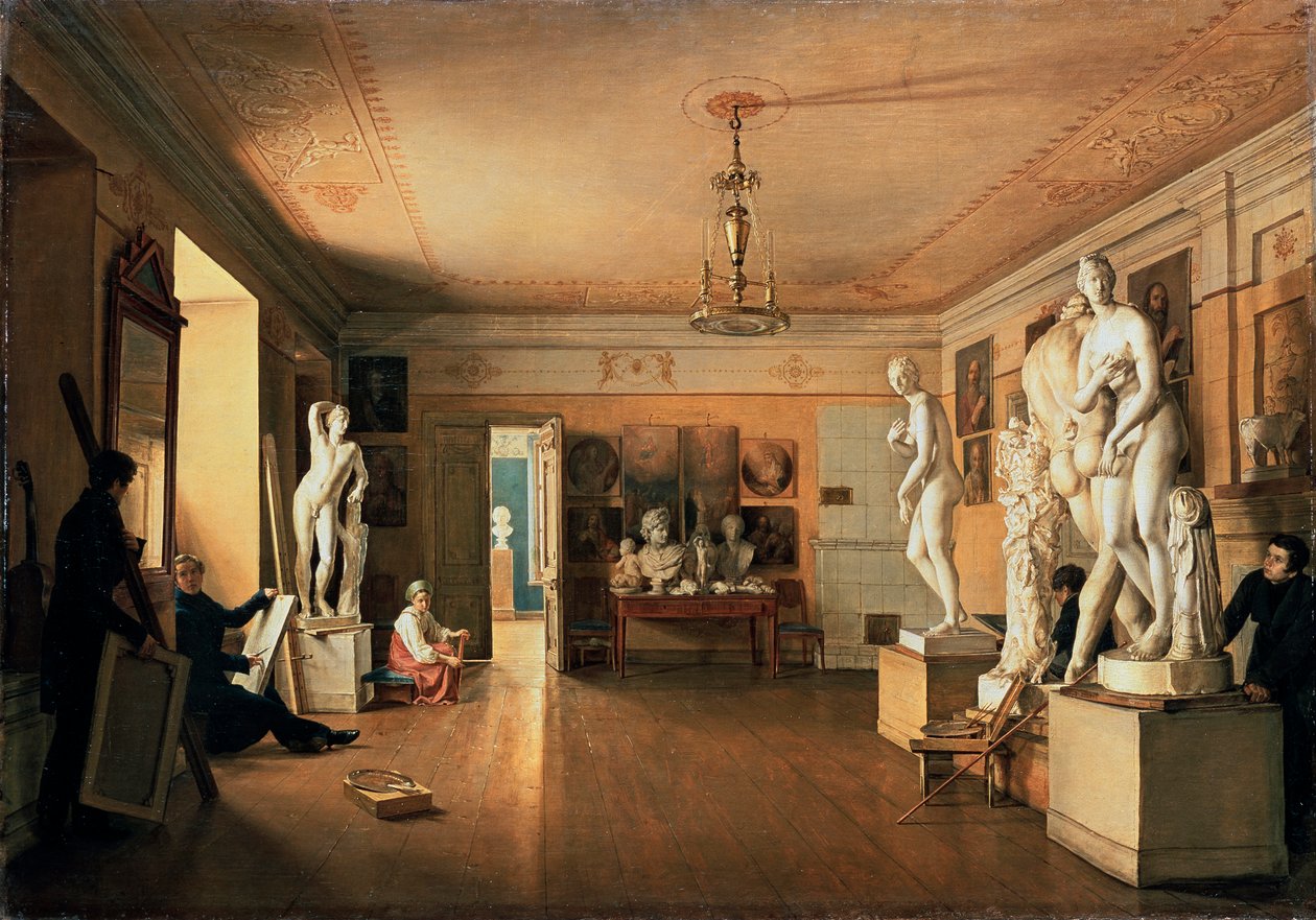 "Atelier av konstnären Alexei Venetsianov i St Petersburg", 1827. av Alexander Alexeyev
