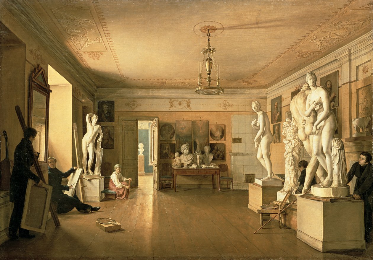 Atelier av konstnären Alexey Venetsianov (1780-1847) 1827 av Alexander Alexeyevich Alexeyev