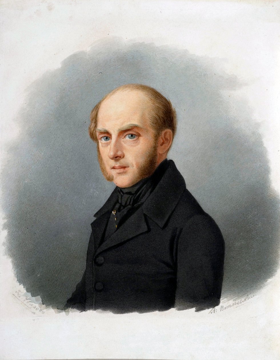 Porträtt av greve Sergei Ouvarov (1786-1855), rysk statsman - Akvarell på kartong av Alexander Alexejevitj Vasilyevsky (1794-1849), tidigt 1840-tal - Porträtt av greve Sergey Semionovich Uvarov (1786-1855) - Akvarell på kartong av Alexand av Alexander Alexeyevich Vasilyevsky