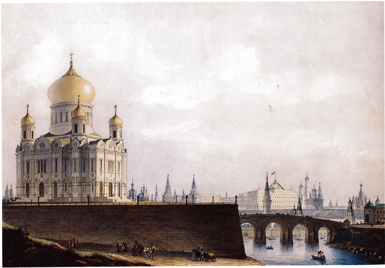 Frälsaren Kristus katedral med utsikt över Kreml, 1836-1837 av Alexander Andreyevich Thon