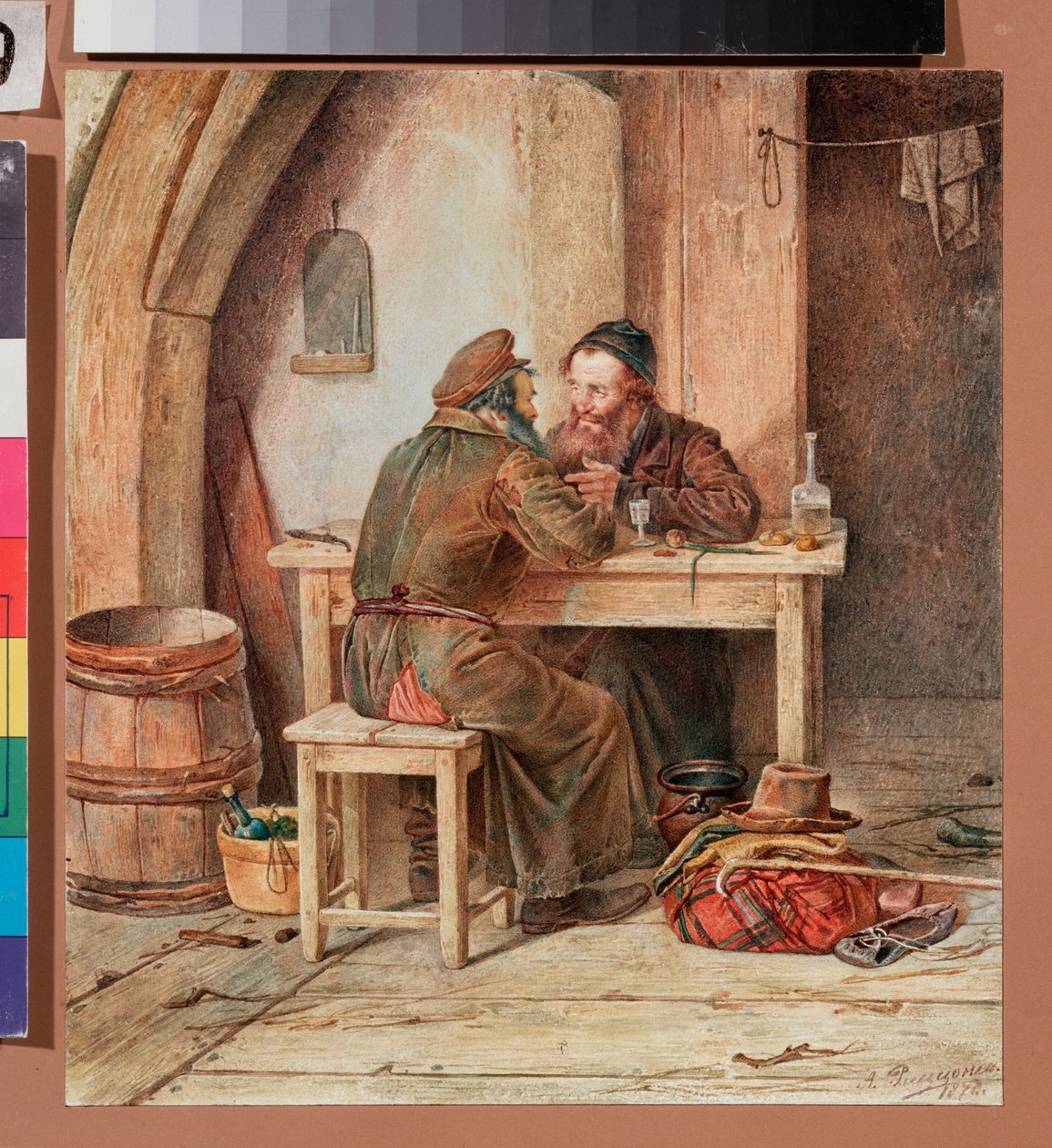 Dans une taverne - In a tavern - Verk av Alexander Antonovich Rizzoni (1836-1902), akvarell på papper av Alexander Antonovich Rizzoni