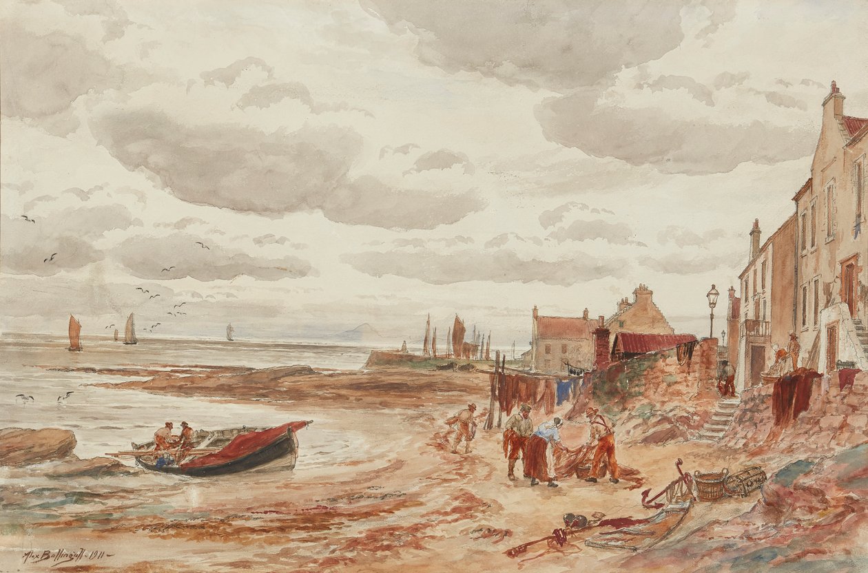 Eftermiddag, Buckhaven (penna och akvarell) av Alexander Ballingall