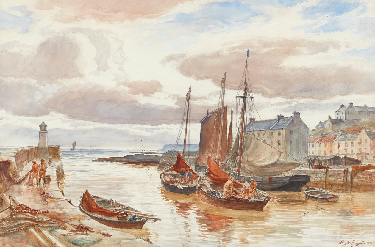 Pittenweem Harbor (penna och akvarell) av Alexander Ballingall